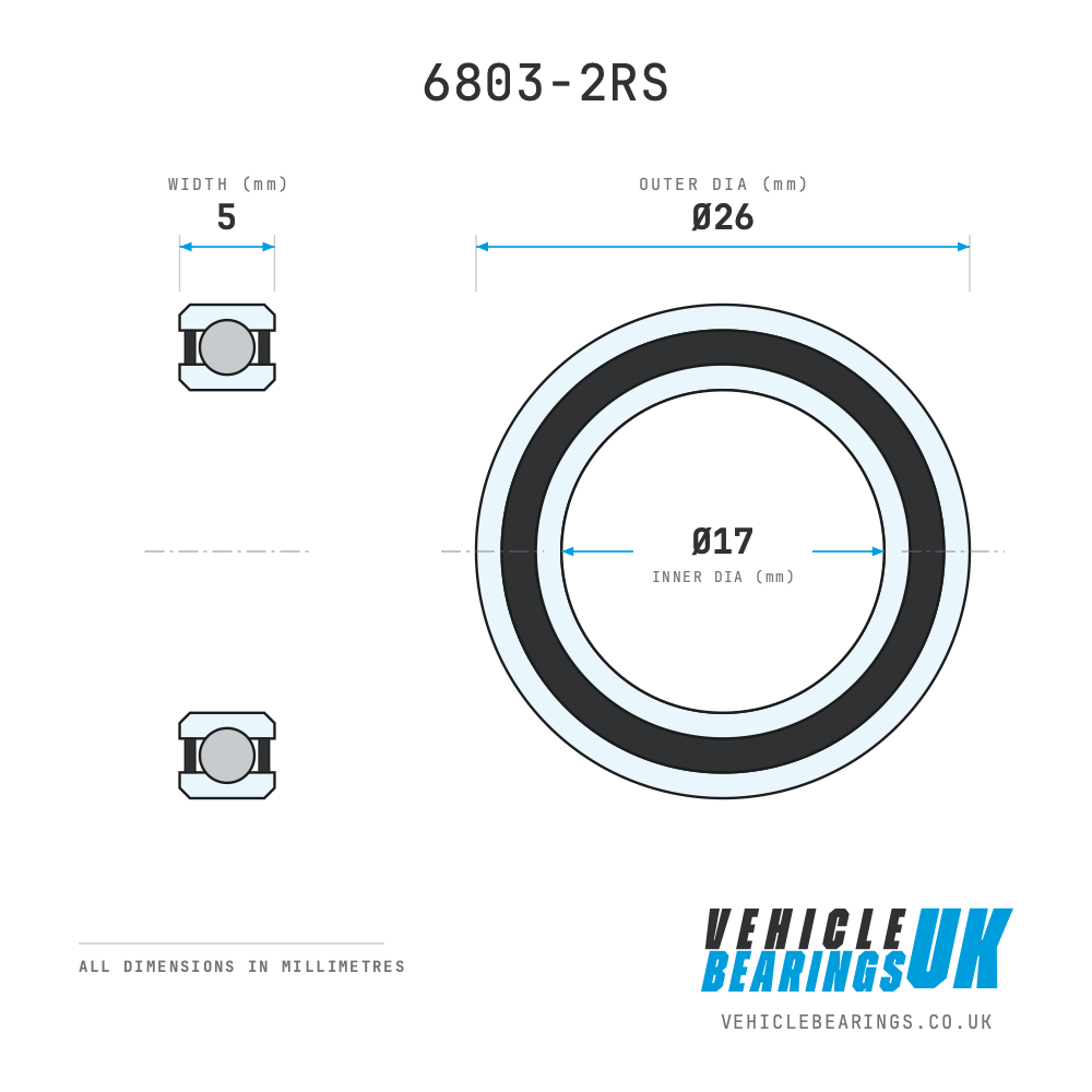 6803-2RS 17x26x5mm Rubber Sealed Bearing - Image 2
